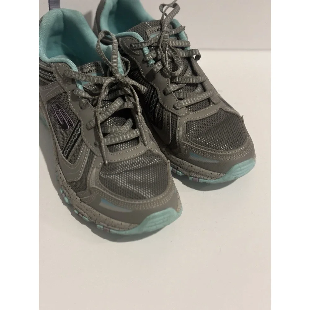 Skechers Trail Womens 8‎ Grey Teal Purple Hiking Running Shoes Speckled Sole